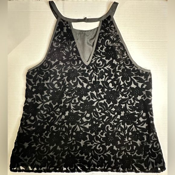 Brixon Ivy Black Velvet Floral Halter Tank Top With Button Neck Closure XL - Picture 7 of 9